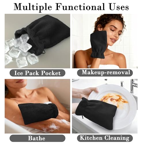 VOOVA & MOVAS Black Washcloths for Body 6PC, 8.3"x6.3" - 100% Cotton,Soft Absorbent Bath Mitt Wash Cloths with Hanging Loop, Bath Mitts for Shower - color: Black
