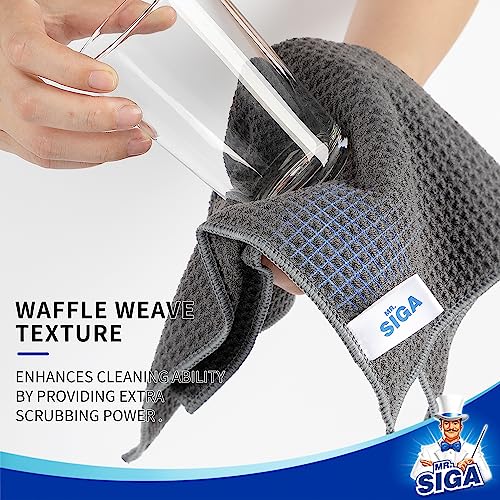 MR.SIGA Waffle Pattern Cleaning Cloths, Reusable Absorbent Microfiber Cleaning Cloths, Lint Free Microfiber Kitchen Towels, 6 Pack, Gray, 12.6 x 12.6 inch - color: Gray