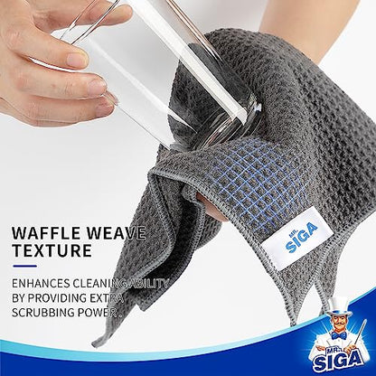 MR.SIGA Waffle Pattern Cleaning Cloths, Reusable Absorbent Microfiber Cleaning Cloths, Lint Free Microfiber Kitchen Towels, 6 Pack, Gray, 12.6 x 12.6 inch - color: Gray