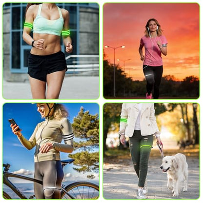 JJUNW 8Pcs High Visibility Reflective Bands & CyclingTrousers Clips for Arm, Wrist, Ankle & Leg – Adjustable Elastic Safety Straps for Night Running, Walking, Cycling