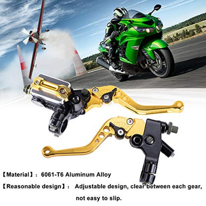 Universal Motorcycle 7/8" 22mm Handlebar Brake Master Cylinder Clutch Lever CNC Left & Right Set Compatible with Harley Honda Kawasaki Suzuki Yamaha（ Piston Diameter 12.7mm (Gold) - color: Gold