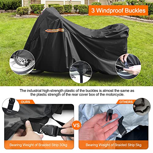 Comnova Motorcycle Cover 96 Inch - 600D Outdoor Moped Cover with Lock Hole Universal Fit, Heavy Duty & Waterproof Motor Cycle Protection for Harley, Honda, Kawasaki, Fit Up to 96" Motorcycles - size: Premium - 96 Inch