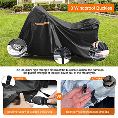 Comnova Motorcycle Cover 104 Inch, 600D Universal Motorcycles Cover Waterproof with Lock-Holes All Season, Large Motorbike Vehicle Scooter Cover for Harley Davidson, Honda, Suzuki, Kawasaki, Yamaha - size: Premium - 104 Inch