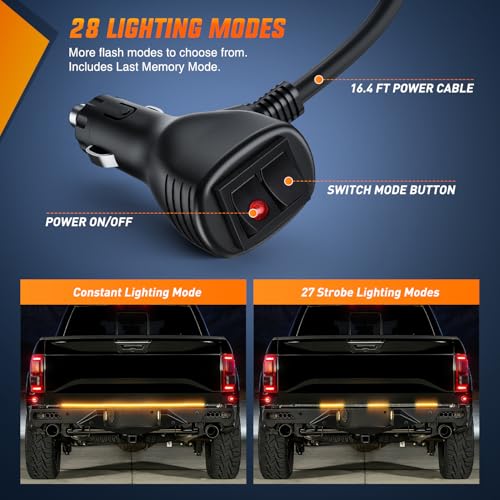 Nilight 60 Inch Truck Tailgate Strobe Light Strip Tail Emergency Bar Rear Window Warning Lamp Ultra-Bright Double Row 360 LED for Pickup Trailers Construction Vehicles Car SUV, Amber - color: 60" Tailgte Strobe Amber