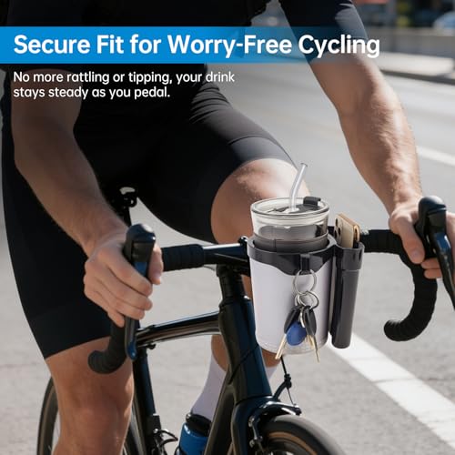 3-in-1 Bike Cup Holder with Cell Phone Keys Hook -Universal Water Bottle Holder for Walker/Wheelchair/Stroller/Scooter, Fits 0.87" Round Handlebar and 2.7" Cup Base,Black Gray - color: black gray