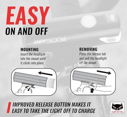 CATEYE AMPP USB Rechargeable Bike Light – High Visibility Super Bright OptiCube™ Headlight for Commuters, Road Cyclists & Mountain Bikers, Day & Night Riding Modes, IPX4 Waterproof, Tough & Durable - style: Ampp500s