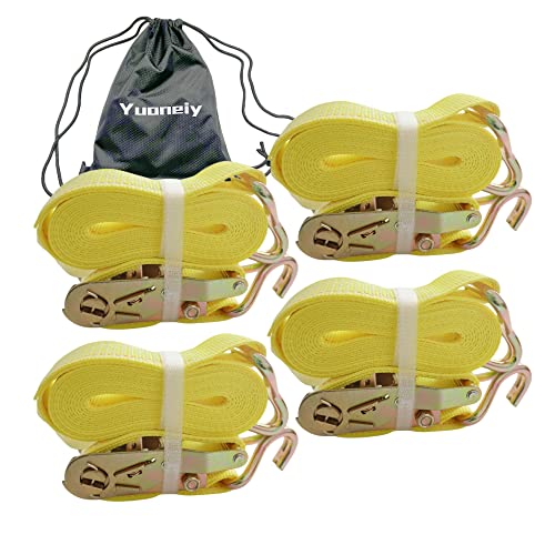 Ratchet Straps Tie Down Straps Heavy Duty (4PK) 2" x 15' x 4400 lbs J Hook Cargo Tie-Downs Straps for Motorcycle, ATV, UTV, Trailer
