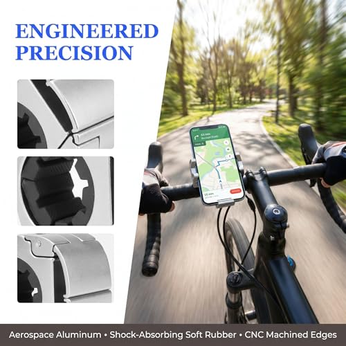 2 Pack Universal Aluminum Bike Phone Mount Anti-Shake Motorcycle Cell Holder for Phones CNC Metal Handlebar Bracket for Road & Mountain Bikes-Silver - color: Silver
