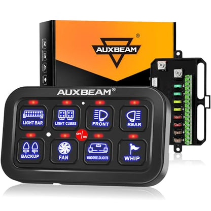Auxbeam 8 Gang Switch Panel BA80 Automatic Dimmable LED Touch Control Panel Box Electronic Relay System Car Touch Switch Box Universal for Truck ATV UTV Boat Marine SUV Caravan -Blue, 3 Years Warranty - size: 8 Gang (Single-Sided Output), style: Blue (Wit