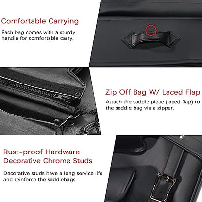 Dream Apparel Faux Leather Motorcycle Saddle Bags Throw Over Saddlebags, PVC Motorcycle Side Bags for Honda Shadow Softail Dyna V-star (Black, No Studs) - color: Black 55L No Studs