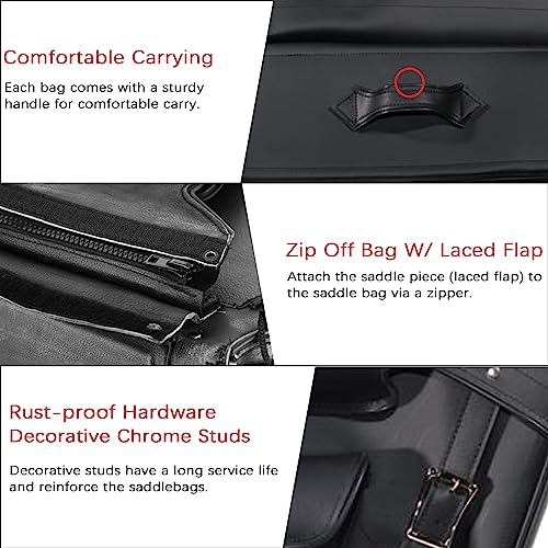 Dream Apparel Faux Leather Motorcycle Saddle Bags Throw Over Saddlebags, PVC Motorcycle Side Bags for Honda Shadow Softail Dyna V-star (Black, No Studs) - color: Black 55L No Studs