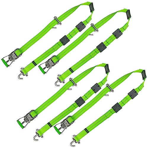 VULCAN Car Tie Down - Rolling Idler 3-Cleat - 120 Inch - 4 Pack - High-Viz - 3,300 Pound Safe Working Load - size: High-Viz Reflective