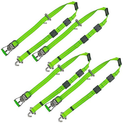 VULCAN Car Tie Down - Rolling Idler 3-Cleat - 120 Inch - 4 Pack - High-Viz - 3,300 Pound Safe Working Load - size: High-Viz Reflective