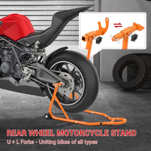 Motorcycle Stand Lift, 850lbs Front Rear Stand Lift Stand, Universal Paddock Lift Stand, Front Wheel Fork Stand, Rear U+L Fork Swingarm Spool Stand, for Parking, Maintenance, Cleaning
