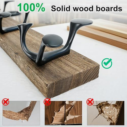 WEBI Coat Rack Wall Mount,17" Solid Wood Coat Hooks Wall Mounted Coat Hanger,16" Hole to Hole,Heavy Duty Hook Rack Rail,3 Triple Hooks for Hanging Coats,Jacket,Clothes,Hat,Weathered Brown,2 Packs - color: Weathered Brown, size: 17 Inch(2 Pcs)