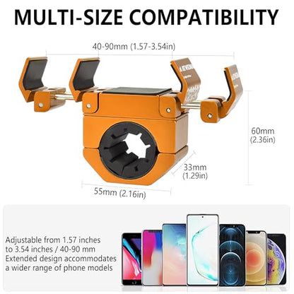 Bike Handlebar Mounts for 4.5-7.6 Phones (Gold) | 360 Degrees Rotate Aluminum Alloy Frame Half-Enclosure Design - color: Gold