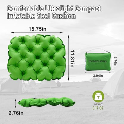 Inflatable Seat Cushion, Lightweight Stadium Seat Pad, Travel Air seat Cushion Anti-Slip for Airplane, Long Flights, Hiking, Climbing, Home and Camping, Compact Air Cushion - color: Green
