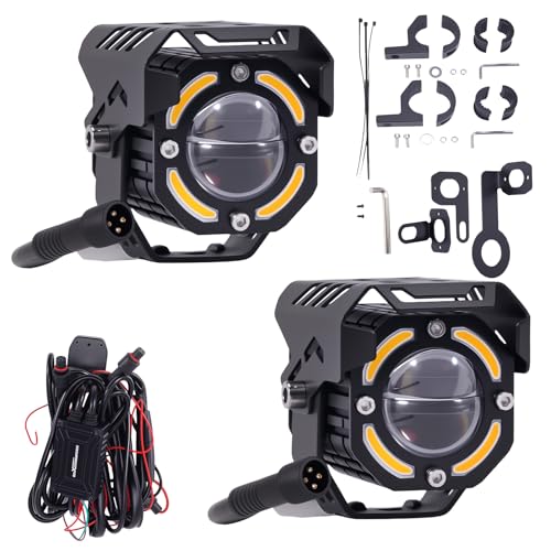 maXpeedingrods LED Motorcycle Fog Lights, Offroad Driving Light Amber/White High & Low Beam, Offroad Driving Light with Switch Wiring Harness - size: 2.1in