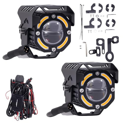 maXpeedingrods LED Motorcycle Fog Lights, Offroad Driving Light Amber/White High & Low Beam, Offroad Driving Light with Switch Wiring Harness - size: 2.1in