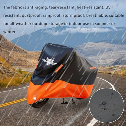 Motorcycle Cover, 300D Heavy Duty All Season Universal Windproof Dustproof Rain Sun Protection with 4 Night Reflectors Lock-Hole Carrying Bag Up to 78" (L) - size: L