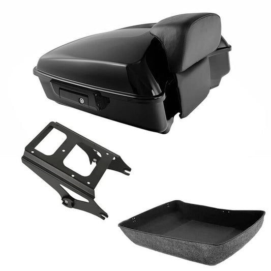 TCMT Chopped Motorcycle Trunk Box Backrest Pad Detachables Two-Up Mounting Rack Fit For Harley 2009-2013 Touring Road King Road Street Electra Glide Pack - color: Set B#Black Rack, size: Chopped Trunk Style A