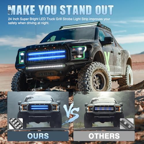 Nilight 2PCS 24 inch Truck Grille Strobe Lights Strip 384 LED Emergency Light Blue Flexible Side Flashing Warning Caution Safety Waterproof Lighting Kit for Trucks Tow Plow Construction Vehicles - color: Blue, size: Grille Strobe Lights