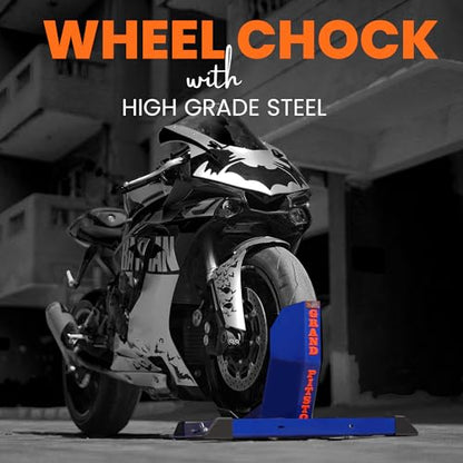 GRAND PITSTOP Universal Wheel Chock for Motorcycle Stand for Trailer Completely Adjustable Detachable Foldable Wheel Chock (Blue) - color: Blue