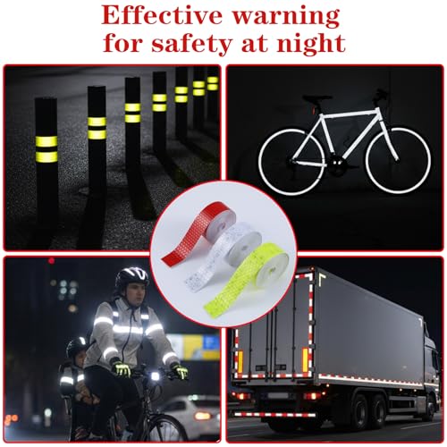 TIESOME 3 Rolls Reflective Tape Outdoor Waterproof, High-Visibility Neon Reflective Tape Safety Warning Tapes Durable Lasting Color Neon Tapes for Car Bike Baby Stroller Helmet(0.8In x 16 Feet)