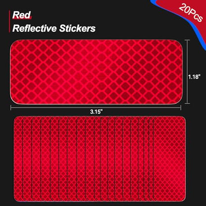 PHIXBEAR 20 Pcs Super Reflection Reflective Stickers, Safety Reflective Tape for Car Bike Mailbox Helmet, Red Tape Outdoor Waterproof 3.15" X 1.18" - color: Red