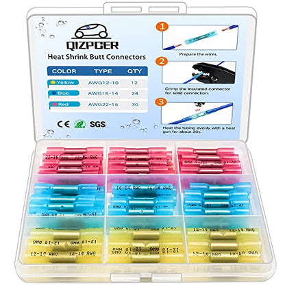 66 Pcs Heat Shrink Butt Connectors Kit, Insulated Waterproof Electrical Marine Automotive Wire Crimp Splice Terminals, Butt Connectors - size: 66Pcs Kit