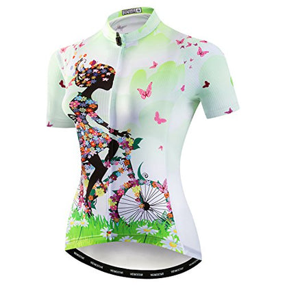 Women's Cycling Jersey Bike Shirts Short Sleeve Ladies Bicycle Clothing MTB Cycle Jacket - color: A Girl, size: Small