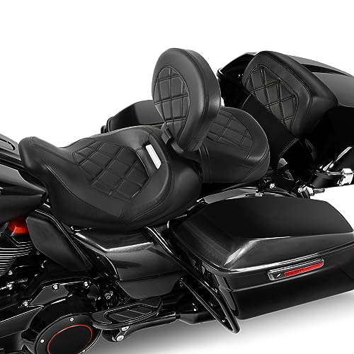 SLMOTO Motorcycle Low-Profile Passenger Rieder Seat, Rider Sissy Bar Backrest Pad Passenger Sissy Bar For Harley Touring CVO Road King Street Glide Road Glide Electra Glide 2014-2023 Black Black - color: Style B Black Seat + Rider Backrest + SP