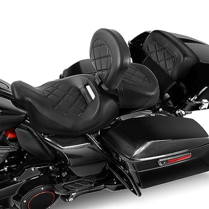 SLMOTO Motorcycle Low-Profile Passenger Rieder Seat, Rider Sissy Bar Backrest Pad Passenger Sissy Bar For Harley Touring CVO Road King Street Glide Road Glide Electra Glide 2014-2023 Black Black - color: Style B Black Seat + Rider Backrest + SP