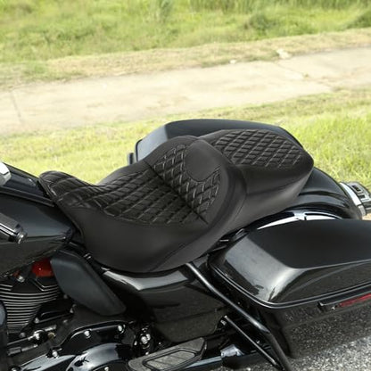 C.C. RIDER Gel Driver Rider Passenger Seat Diamond 2-Up Seat fit for Harley Touring Road King FLHR Street Glide FLHX Road Glide FLTRX 2009-2023 - color: 04# GEL Black
