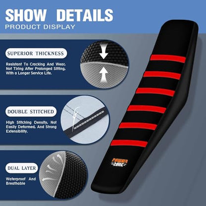 Motorcycle Dirt Bike Seat Cover Compatible with Yozma IN10 Universal Dirt Pit Motocross Rubber Seat Cushion (Black Red Ribs) - color: Black Red Ribs