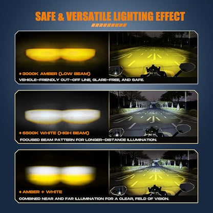 Future Eyes LED Motorcycle Fog Lights, 360° Adjustable Auxiliary Lights, Waterproof Off-Road Driving Light for Night Riding, Amber/White High & Low Beam, Compatible with Motorcycles, ATVs, and UTVs