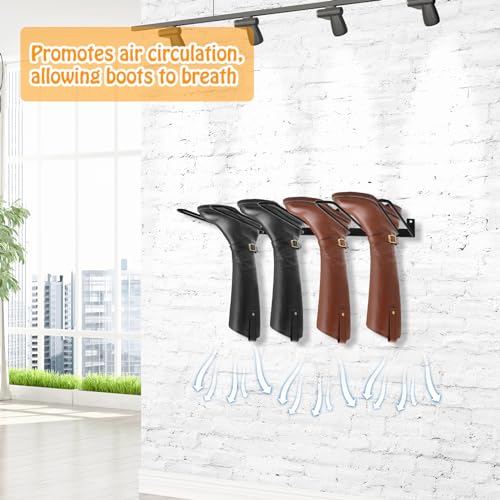 4 Pack Boot Rack Wader Hangers Wall Mount Holds 8 Pairs, Organizer Hanging Metal Tall Holder for Cowboy Garage Storage Closet Entryway Outdoor Drying, Black