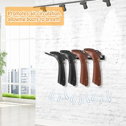 4 Pack Boot Rack Wader Hangers Wall Mount Holds 8 Pairs, Organizer Hanging Metal Tall Holder for Cowboy Garage Storage Closet Entryway Outdoor Drying, Black