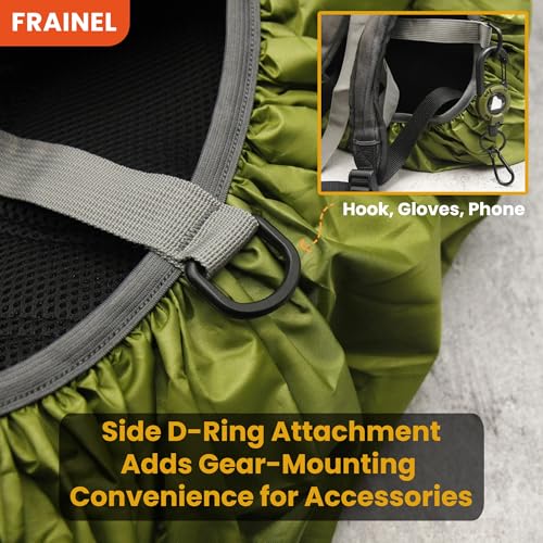Waterproof Backpack Rain Cover. 210 Taffeta Silver-Coated Inner Layer. Reflective Logo and Buckle Strap. Army Green Style 60L. Include Storage Bag with Zipper