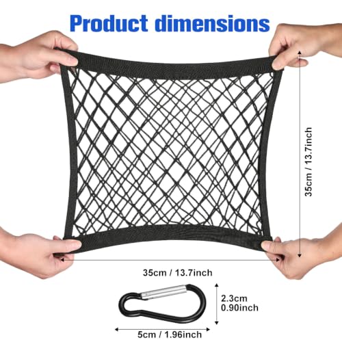 Motorcycle Cargo Net, 14"X14" High-Elastic Double Layer Bungee Net, Helmet Holder for Backpack with 6 Metal Carabiners, Expandable Mesh Storage Bag for Motorcycle and Bicycle Racks and Backpacks