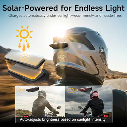 Solar Motorcycle Helmet Light, Moman Solar Powered Bicycle LED Safety Light with Brake Sensing Ultra Bright Red Warning Light IPX4 Waterproof ABS Material for Night Riding (USB-C Cable NOT Included)
