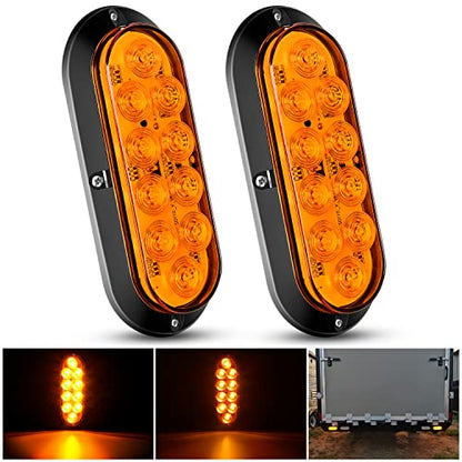 Nilight 6 Inch Oval Amber LED Trailer Tail Lights 2PCS 10 LEDs Waterproof Turn SignalsTrailers Lights for Truck RV Boat Bus Lorry Camper Van Caravan - color: Amber Lights Screws 2PCS
