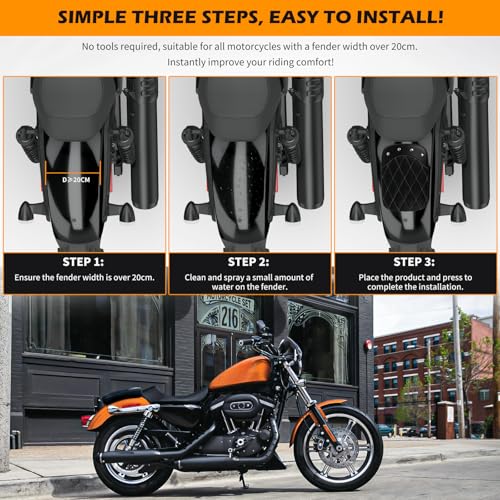DREAMIZER Universal Black Motorcycle Solo Passenger Seat Rear Cushion 8 Suction Cups Compatible with Harley Davidson Sportster XL 883 1200 Forty Eight Dyna Chopper Bobber Custom (Black-rivet) - style: Rivet Black