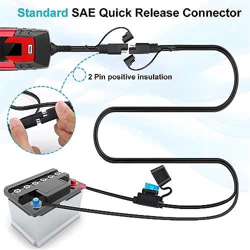 BESULEN 18AWG Battery Connector Cable, SAE Quick Disconnect Plug to O Ring Terminal Harness With 10A Protection Fuse, Extension Cable for Motorcycle Car