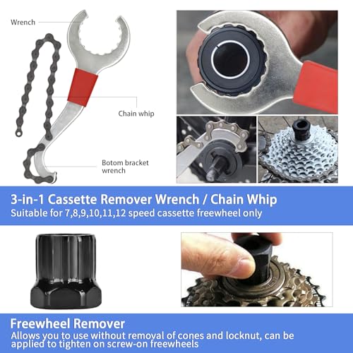 Bike Tool Kit, Professional Bike Repair Tools for Mountain Bike with 3-in-1 Cassette Remover Wrench Crank Puller Extractor Bottom Bracket Freewheel Remover Chain Breaker - color: 10 Pcs