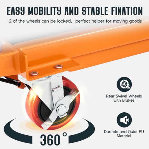 SPECRAFT 330 lbs Hydraulic Lift Cart, Double Scissor Lift Table Up to 50", 4-Wheel Material Handling Platform with Non-Slip Pad, Orange - size: 330 lbs