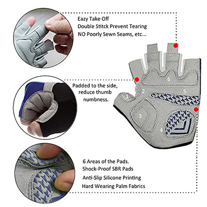 Men & Women Cycling Gloves - 5mm Padded Half Finger Breathable Mountain & Road Biking Gloves - color: Deep Blue, size: Small