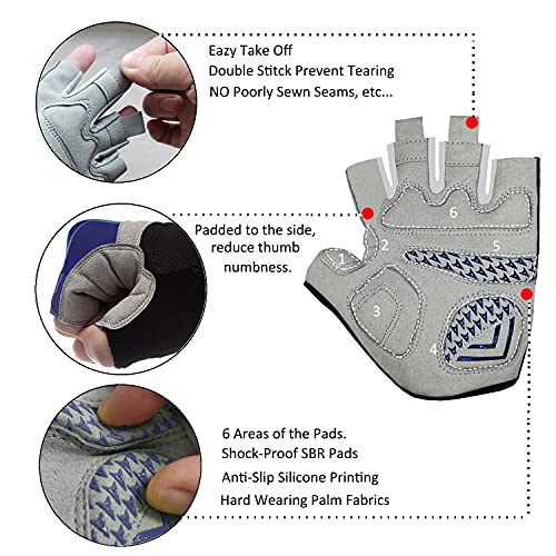 Men & Women Cycling Gloves - 5mm Padded Half Finger Breathable Mountain & Road Biking Gloves - color: Deep Blue, size: Medium