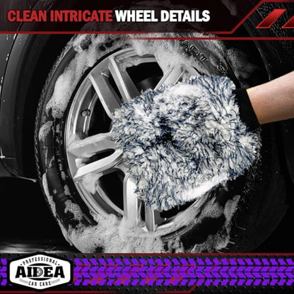 AIDEA Car Wash Mitt Microfiber, 2PK Scratch Free Lint-Free, Wheel Cleaner Mitts, Extra Plush Premium Microfiber Mitt Car Wash Brush, Regular Size 7.12''X10.14'' - color: Dark Blue, size: 2PK-7.12''X10.14''