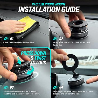 CARMOUNT Clutch-X™ Black – Vacuum Phone Mount Suction Cup Car Phone Holder for iPhone, Window Phone Mount for Travel, 360° Vacuum Magnetic Phone Holder for Car, Magnetic Phone Holder with Suction Cup - color: Black